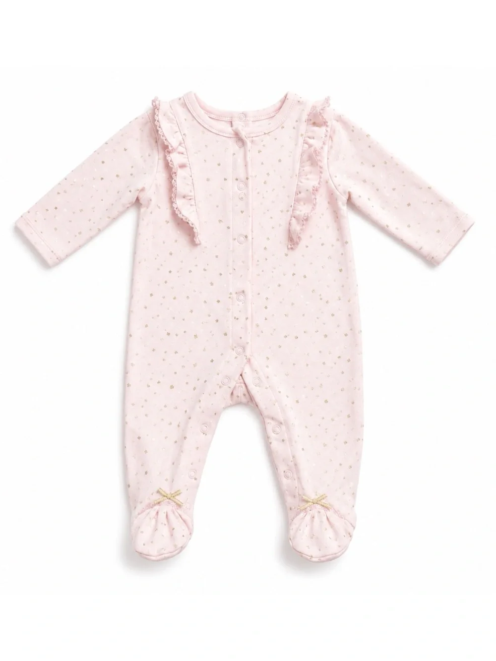 Little Me Pink & Glittery Gold Polka Dot Ruffle Footie Baby Girl Size 3M